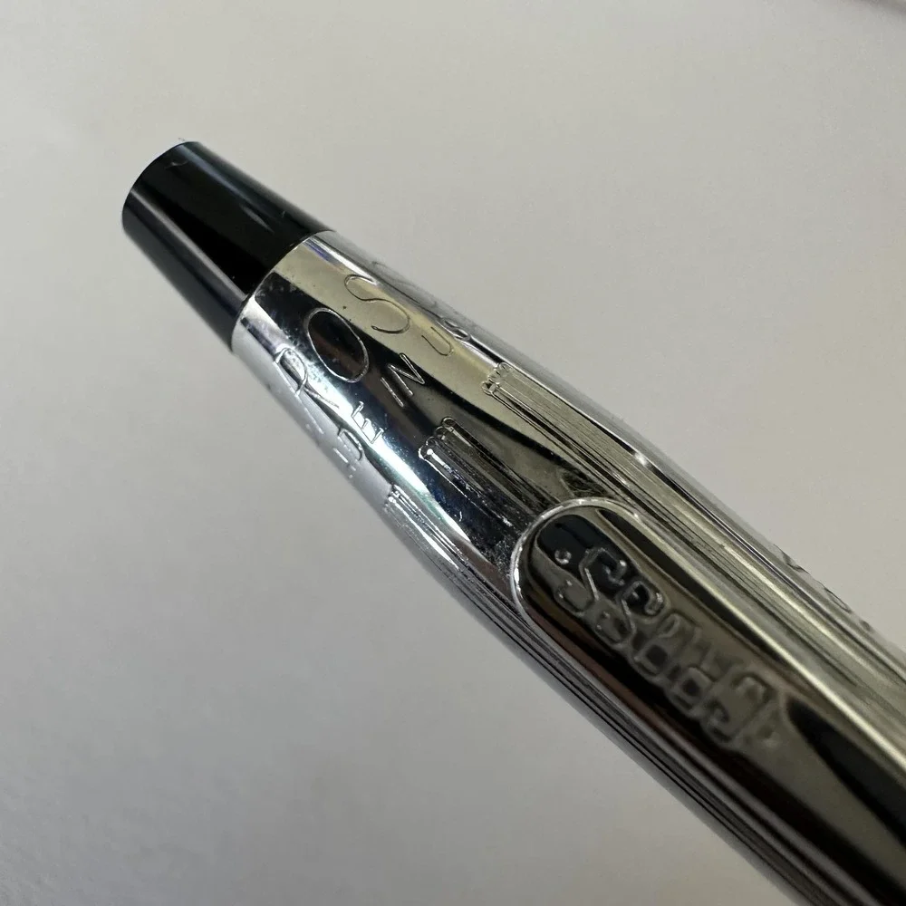 Vintage Cross Chrome Ballpoint Pen Magnum Opus '84 USA Blue Ink W/ Velvet Insert